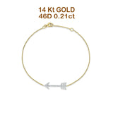 14K Yellow Gold 7.5" Link Chain Arrow Bracelet Round Natural Diamond Wholesale