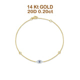 14K Yellow Gold 7" Link Chain Evil Eye Bracelet Round Natural Diamond Wholesale