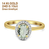 Oval Natural Green Amethyst Halo Diamond Solitaire Ring