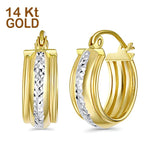 14K Two Tone Gold 15mm Thickness Diamond Cut  Huggie Hoop Earrings Wholesale