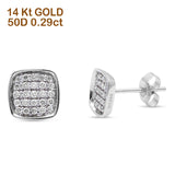 Solid 14K White Gold 8mm Round Diamond Square Hip Hop Stud Earrings Wholesale