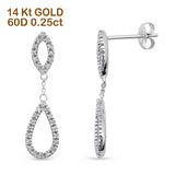 Solid 14K White Gold 25mm Drop Dangle Pear Teardrop Diamond Earrings Wholesale