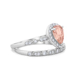 Teardrop Engagement Piece Ring Band Morganite CZ 925 Sterling Silver