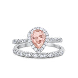 Teardrop Engagement Piece Ring Band Morganite CZ 925 Sterling Silver