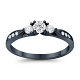 3-Stone Engagement Promise Ring Black Tone, Simulated Cubic Zirconia 925 Sterling Silver
