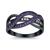 Half Eternity Weave Knot Ring Round Black Tone, Simulated Amethyst CZ 925 Sterling Silver