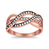 Half Eternity Weave Knot Ring Round Rose Tone, Simulated Cubic Zirconia 925 Sterling Silver