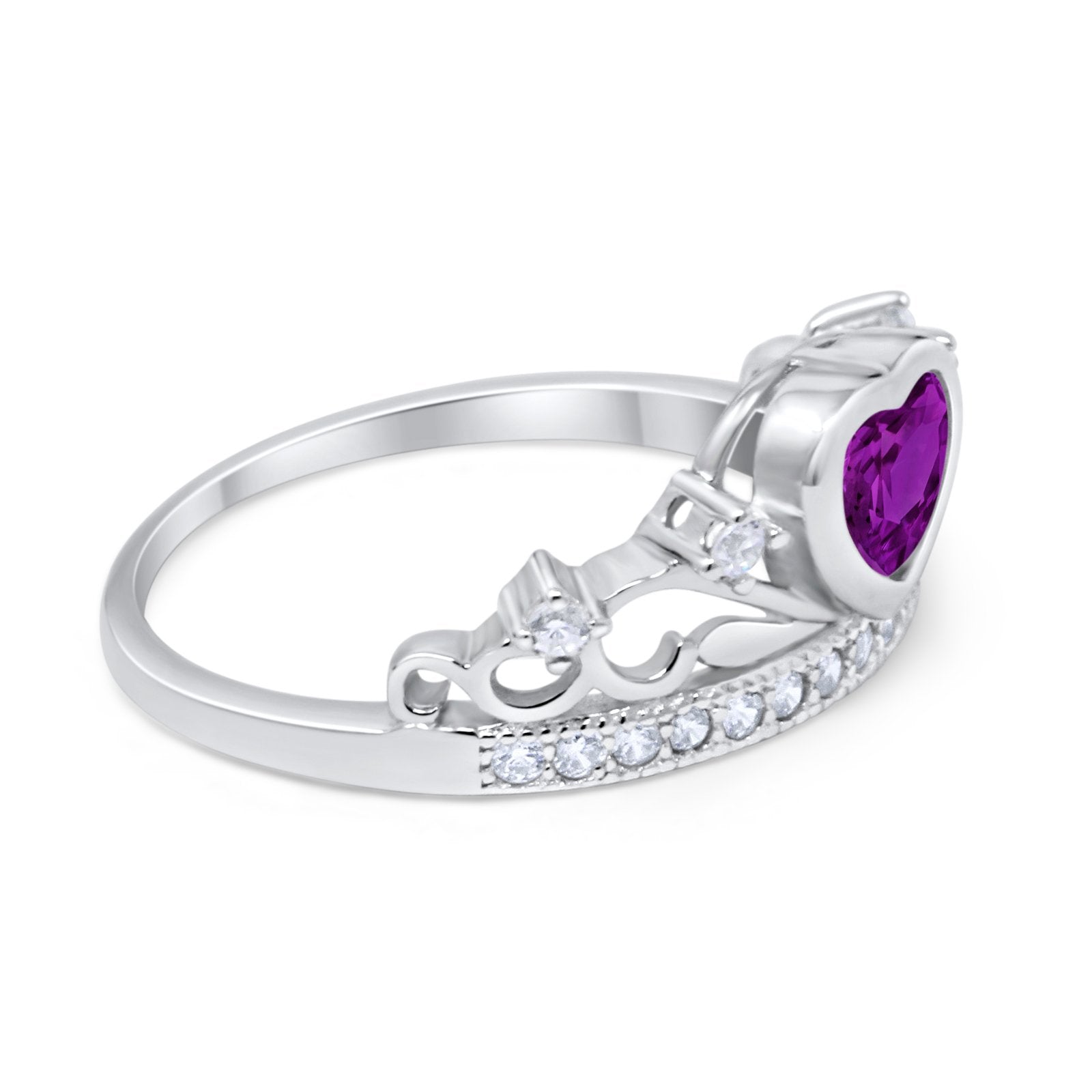 Heart Crown Ring Eternity Simulated Amethyst CZ 925 Sterling Silver