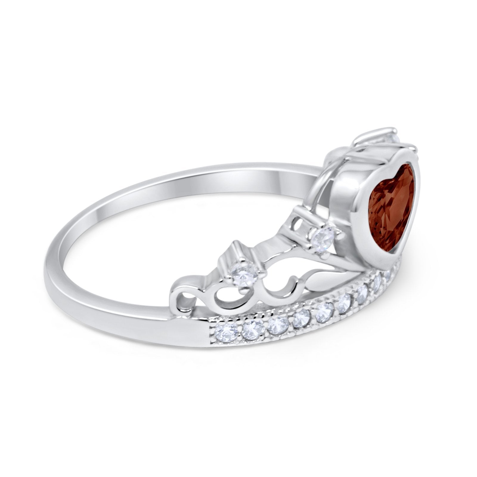 Heart Crown Ring Eternity Simulated Champagne CZ 925 Sterling Silver