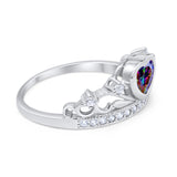 Heart Crown Ring Eternity Simulated Rainbow CZ 925 Sterling Silver