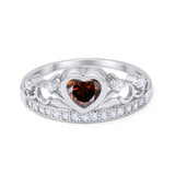 Heart Crown Ring Eternity Simulated Champagne CZ 925 Sterling Silver