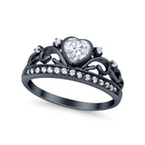 Heart Crown Ring Eternity Black Tone, Simulated Cubic Zirconia 925 Sterling Silver