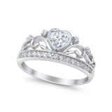 Heart Crown Ring Eternity Simulated Cubic Zirconia 925 Sterling Silver