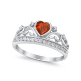 Heart Crown Ring Eternity Simulated Garnet CZ 925 Sterling Silver