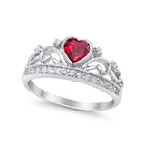 Heart Crown Ring Eternity Simulated Ruby CZ 925 Sterling Silver