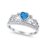 Heart Crown Ring Eternity Simulated Blue Topaz CZ 925 Sterling Silver