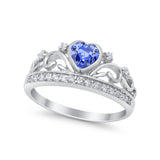 Heart Crown Ring Eternity Simulated Tanzanite CZ 925 Sterling Silver