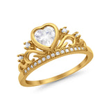 Heart Crown Eternity Ring Yellow Tone, Simulated CZ 925 Sterling Silver