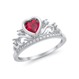 Heart Crown Ring Eternity Simulated Ruby CZ 925 Sterling Silver