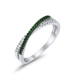 Crisscross X Ring Round Eternity Simulated Green Emerald CZ 925 Sterling Silver