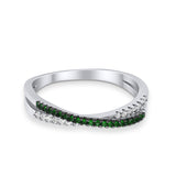 Crisscross X Ring Round Eternity Simulated Green Emerald CZ 925 Sterling Silver