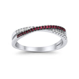 Crisscross X Ring Round Eternity Simulated Ruby CZ 925 Sterling Silver