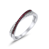 Crisscross X Ring Round Eternity Simulated Ruby CZ 925 Sterling Silver