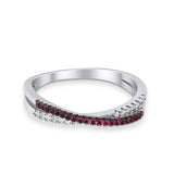 Crisscross X Ring Round Eternity Simulated Ruby CZ 925 Sterling Silver