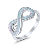 Infinity Heart Promise Ring Lab Created White Opal 925 Sterling Silver