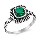 Princess Cut Simulated Green Emerald Cubic Zirconia Oxidized Design Ring 925 Sterling Silver