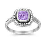Princess Cut Simulated Lavender Cubic Zirconia Oxidized Design Ring 925 Sterling Silver