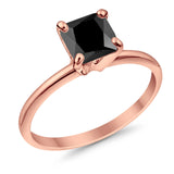 Solitaire Wedding Ring Princess Cut Simulated Black Cubic Zirconia Rose Tone 925 Sterling Silver