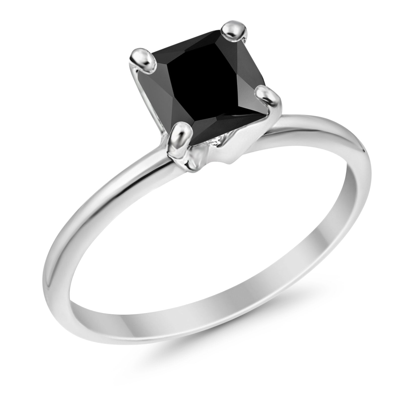 Solitaire Wedding Engagement Ring Princess Cut Simulated Black CZ 925 Sterling Silver