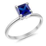 Solitaire Wedding Ring Princess Cut Simulated Blue Sapphire CZ 925 Sterling Silver