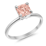 Solitaire Wedding Ring Princess Cut Simulated Morganite CZ 925 Sterling Silver