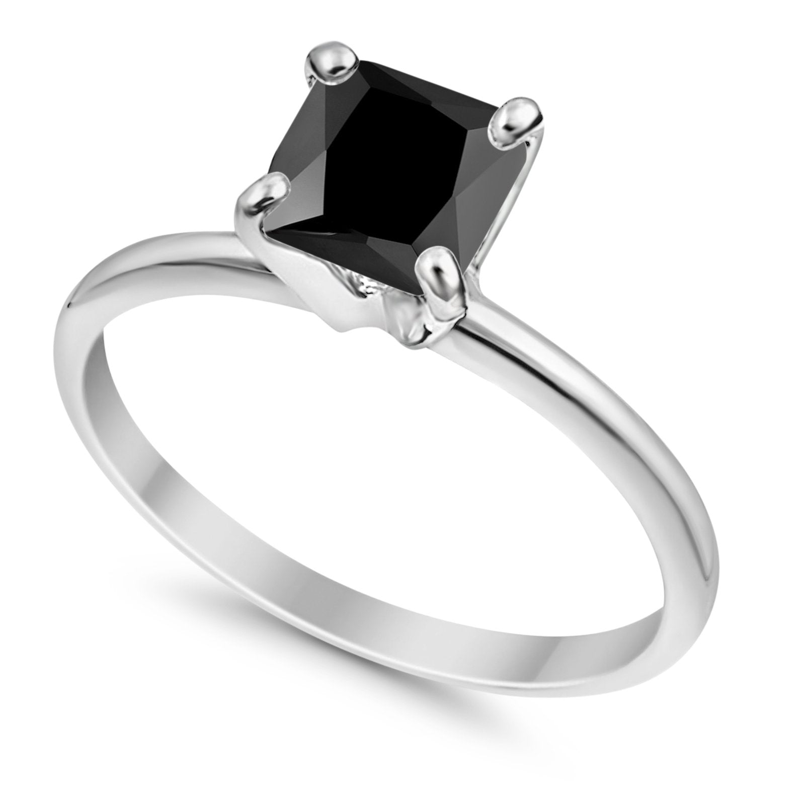 Solitaire Wedding Engagement Ring Princess Cut Simulated Black CZ 925 Sterling Silver