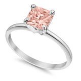 Solitaire Wedding Ring Princess Cut Simulated Morganite CZ 925 Sterling Silver
