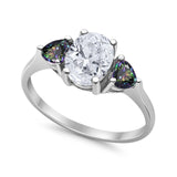 Fashion Promise Ring 3-Stone Simulated Rainbow CZ 925 Sterling Silver