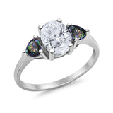 Fashion Promise Ring 3-Stone Simulated Rainbow CZ 925 Sterling Silver