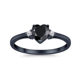 Heart Promise Black Tone, Simulated Black CZ Wedding Ring 925 Sterling Silver
