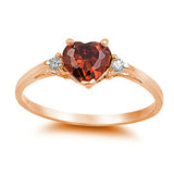 Heart Promise Ring Shape Rose Tone, Simulated Garnet CZ 925 Sterling Silver
