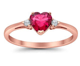 Promise Ring Heart Shaped Rose Tone, Simulated Ruby CZ 925 Sterling Silver
