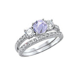 3-Stone Wedding Bridal Piece Ring Simulated Lavender 925 Sterling Silver