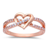 Wedding Infinity Heart Ring Rose Tone, Simulated CZ 925 Sterling Silver