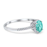 Halo Fashion Ring Oval Simulated Paraiba CZ Accent 925 Sterling Silver