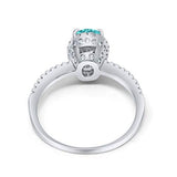 Halo Fashion Ring Oval Simulated Paraiba CZ Accent 925 Sterling Silver