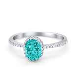 Halo Fashion Ring Oval Simulated Paraiba CZ Accent 925 Sterling Silver