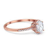 Halo Fashion Ring Oval Rose Tone, Simulated CZ Accent 925 Sterling Silver