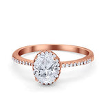 Halo Fashion Ring Oval Rose Tone, Simulated CZ Accent 925 Sterling Silver