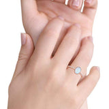 Halo Fashion Ring Oval Rose Tone, Lab Created White Opal Accent 925 Sterling Silver